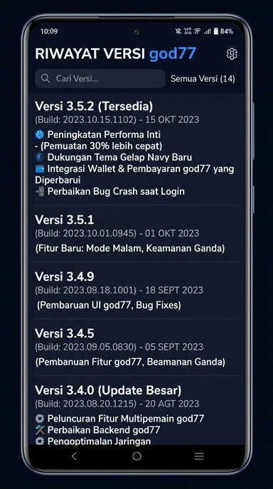 Tampilan riwayat versi god77